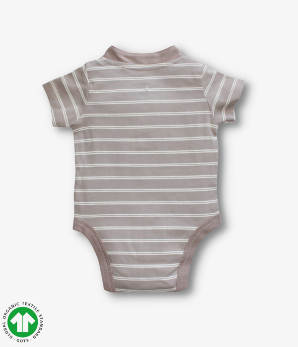 Boys semi front open short sleeve bodysuit in opal grey color with snap crotch.