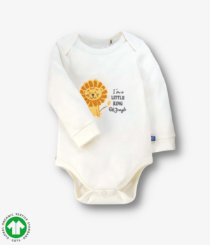 Boys full sleeve bodysuit in Ivory color with envelope neck design and snap crotch.