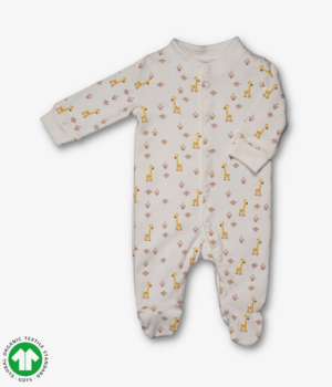 Unisex Footed full sleeve jumpsuit/ all in one/ onesie/fullsie/ romper/ sleepsuit with snaps. Giraffe prints. Ivory color