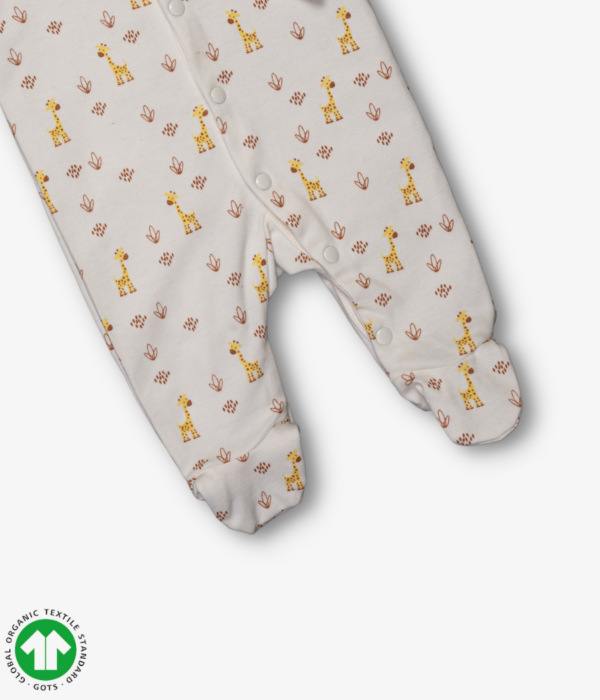 Unisex Footed full sleeve jumpsuit/ all in one/ onesie/fullsie/ romper/ sleepsuit with snaps. Giraffe prints. Ivory color