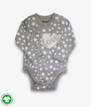 Girls full sleeve bodysuit in grey color with embroidery design and snap crotch.